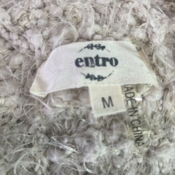 Entro Anthropologie Cardigan Fuzzy Knit Open Front Vented Womens Size M Beige - Picture 3 of 7